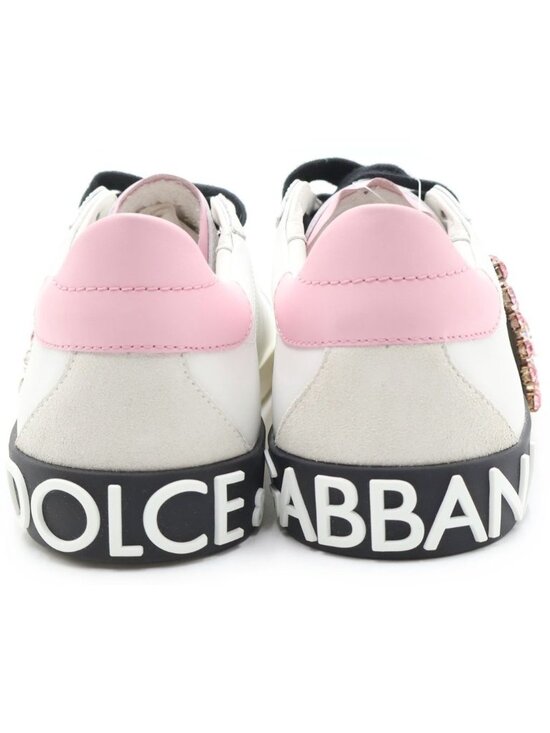 DOLCE & GABBANA Women Crystal DG Logo Slip-On Sneaker Shoes  Dolce & Gabbana Rhinestone Logo Low Cut Sneakers DG White Black Pink